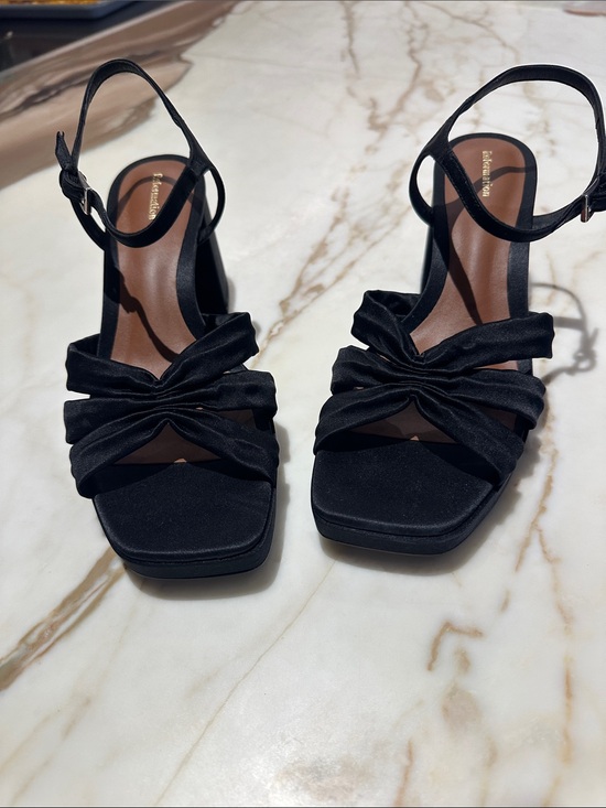 Reformation Shoes - Reformation Black Knotted Satin Block Heel Sandals